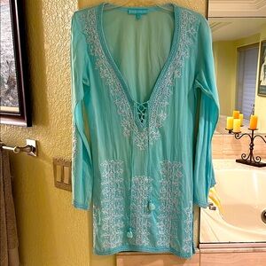Women's Aqua Cover-Up with Embroidered Details 👌